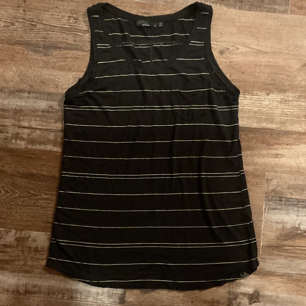Prana Foundation Black Tank with Thin White Stripes
